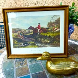 Framed Vintage Lithograph Print Full Cry, Fox-Hunting Scenes, equestrian